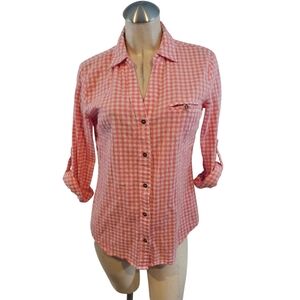 Kut From The Kloth Size M Pink Gingham Button Down Shirt Seersucker